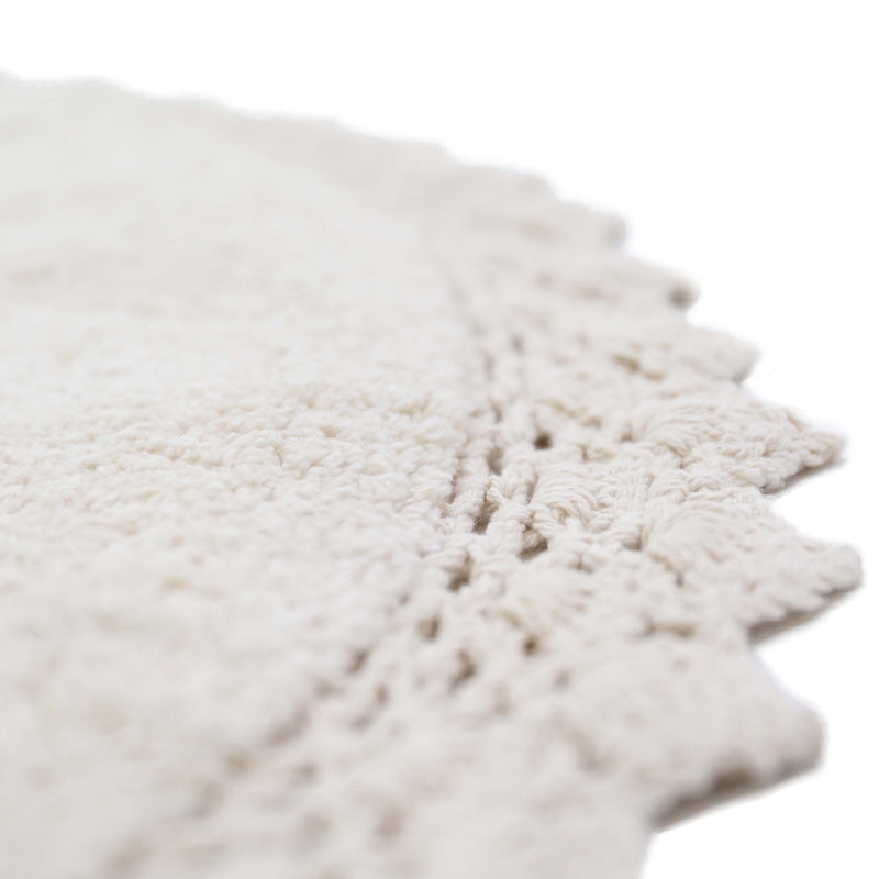 Tapis rond coton lavable finition crochet PERLA ecru