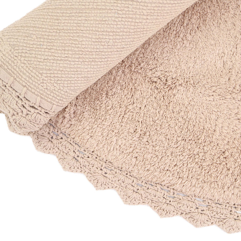 Tapis rond coton lavable finition crochet PERLA Nude