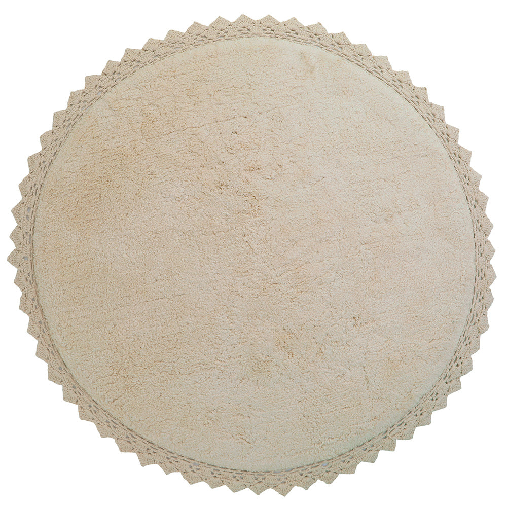 Tapis rond coton lavable finition crochet PERLA SABLE