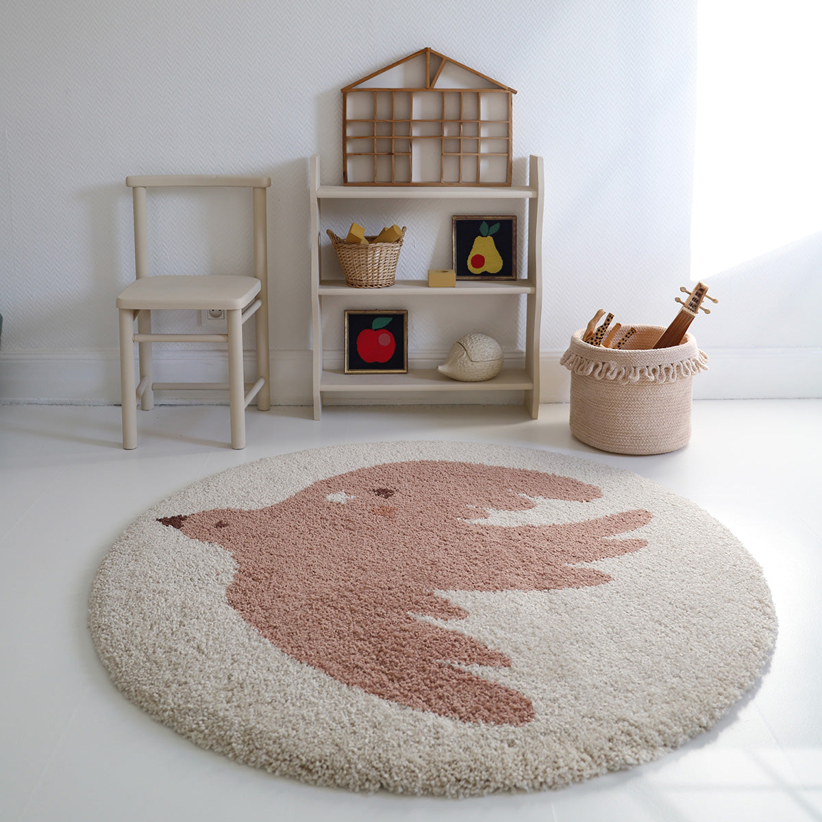 Tapis chambre enfant petit oiseau BOHEMIAN BIRD CREME 