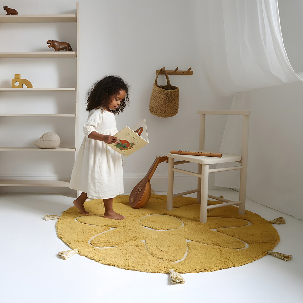 YVA Mangue tapis enfant bohème avec pompons nattiot-shop