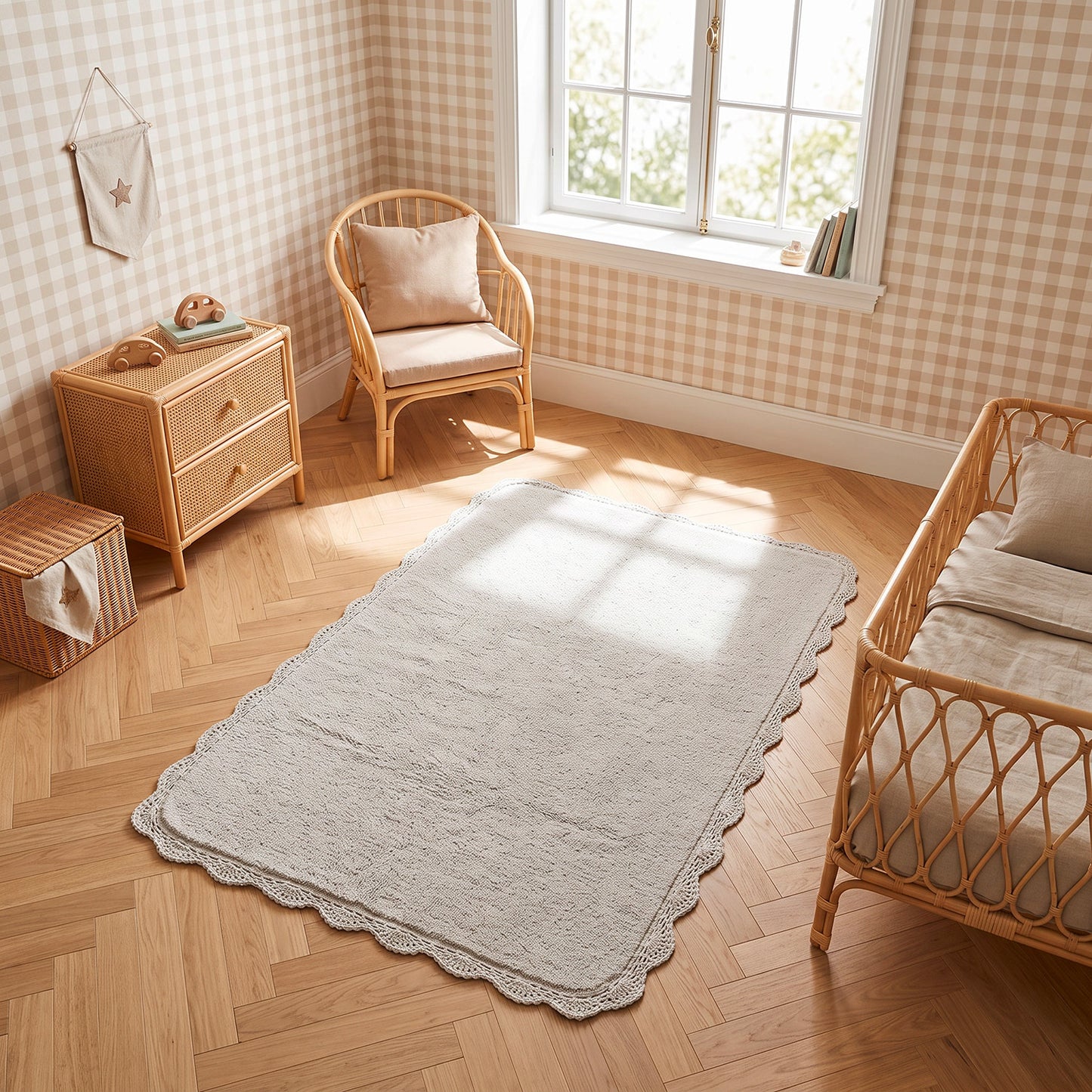 Tapis enfant coton rectangulaire double face MIANA Ecru