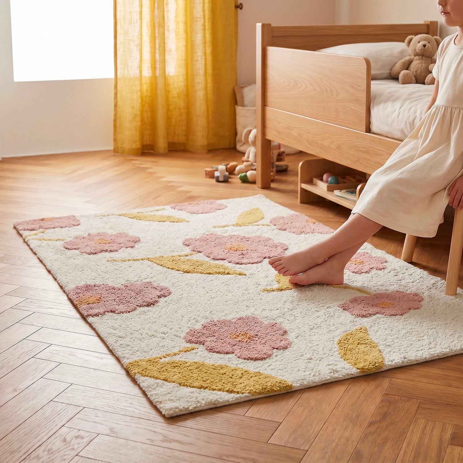 Tapis enfant design Sunny Flowers Peach nattiot-shop