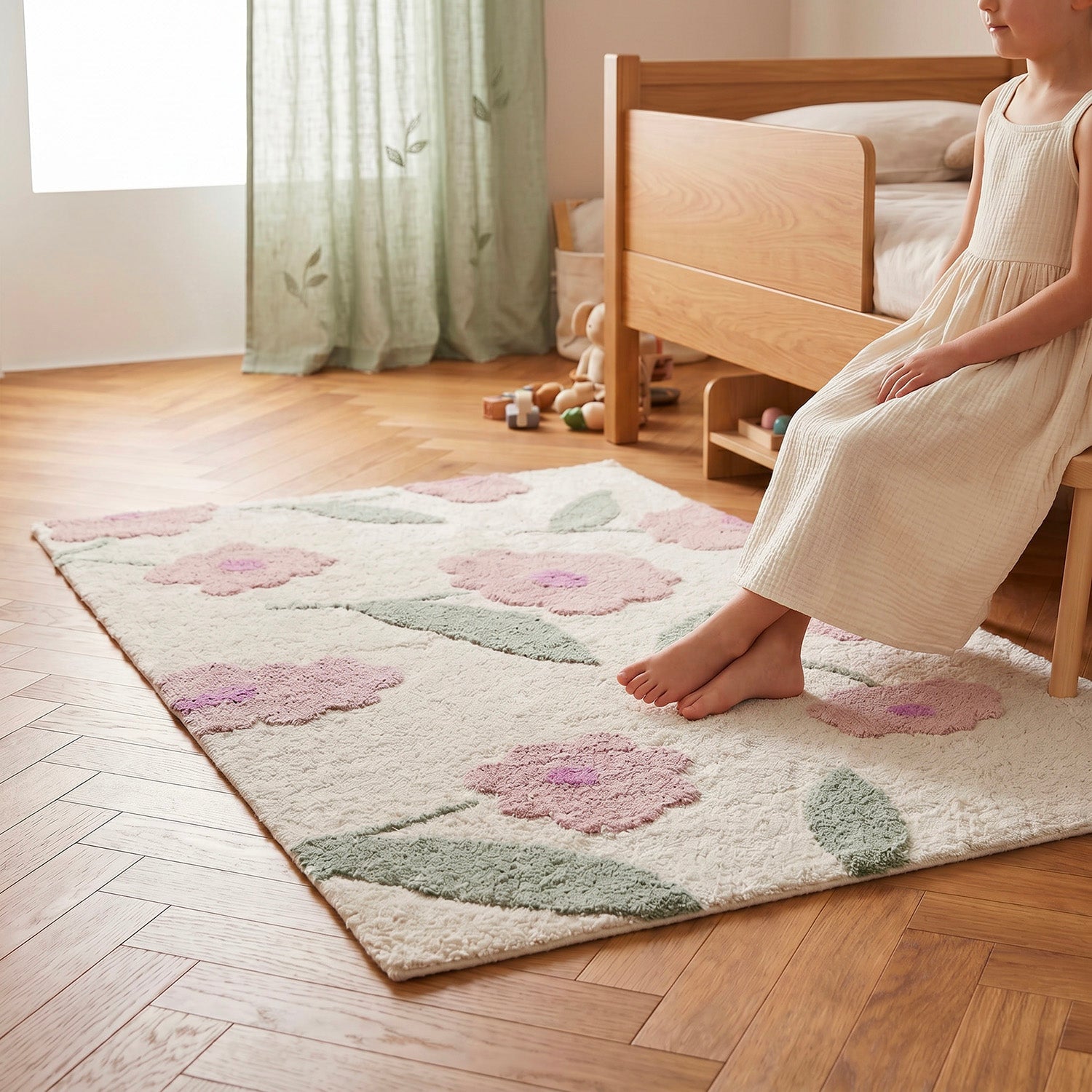 Tapis enfant design Sunny Flowers Rose nattiot-shop