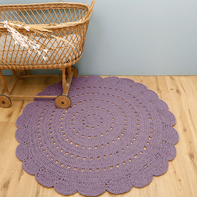 lilac round crochet rug for girl room