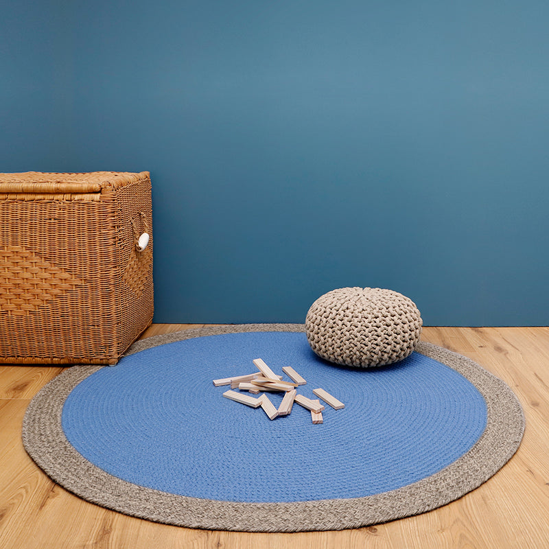tapis rond laine bleu et gris pour chambre enfant