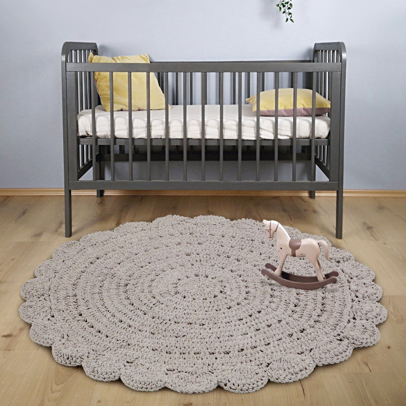 kids round crochet rug light grey